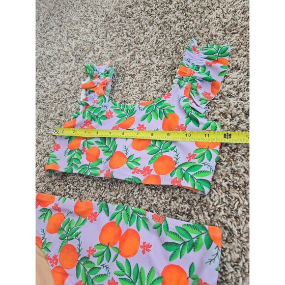 NWT J.Crew Crewcuts Girls Ruffle Bikini Set Sz 10 Orange Print UPF 50+ - Picture 6 of 8